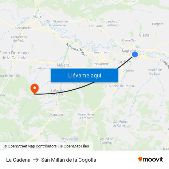 La Cadena to San Millán de la Cogolla map