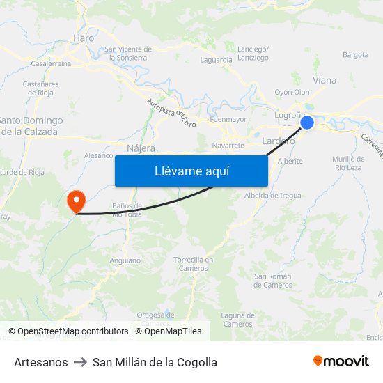 Artesanos to San Millán de la Cogolla map