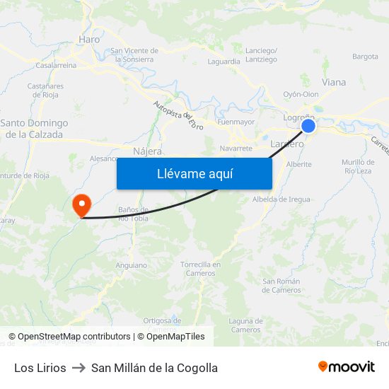 Los Lirios to San Millán de la Cogolla map
