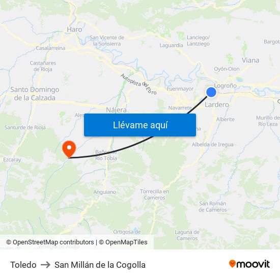 Toledo to San Millán de la Cogolla map