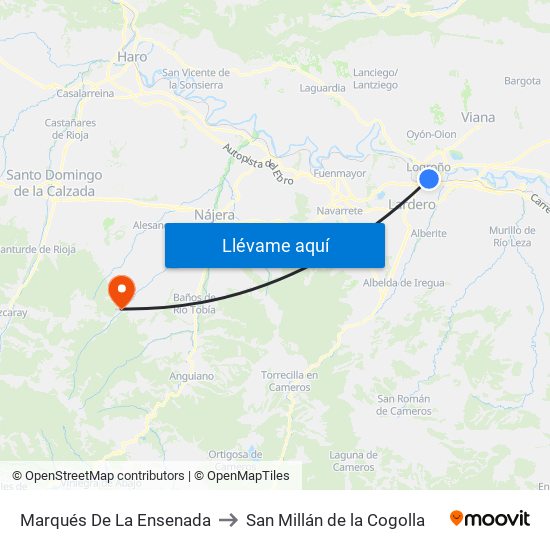 Marqués De La Ensenada to San Millán de la Cogolla map