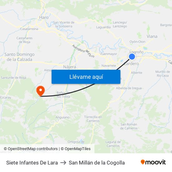 Siete Infantes De Lara to San Millán de la Cogolla map
