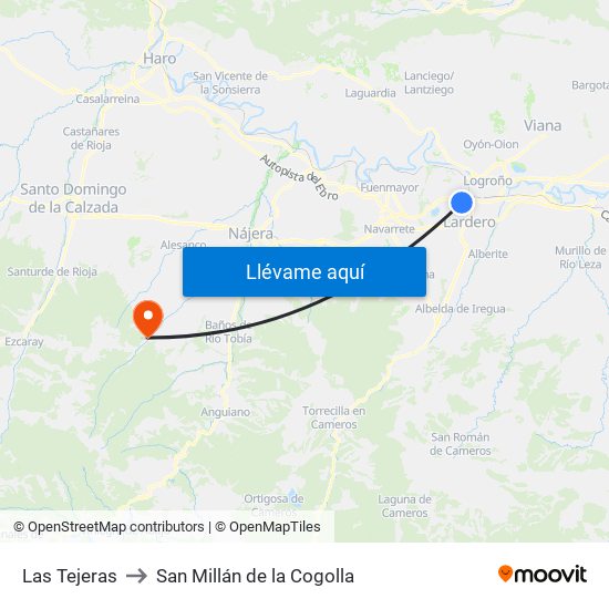 Las Tejeras to San Millán de la Cogolla map