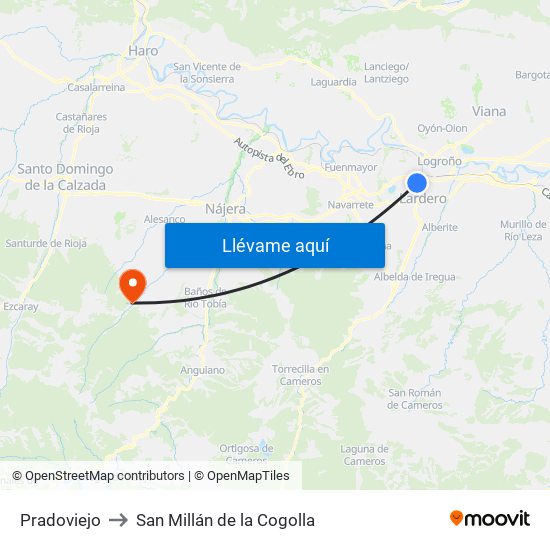 Pradoviejo to San Millán de la Cogolla map