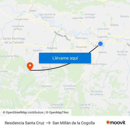 Residencia Santa Cruz to San Millán de la Cogolla map