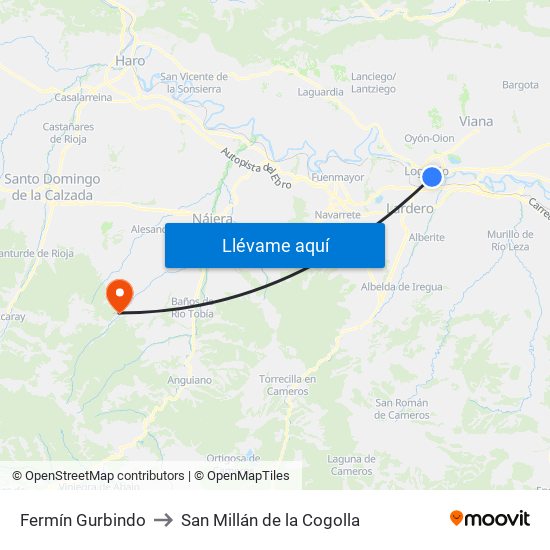 Fermín Gurbindo to San Millán de la Cogolla map