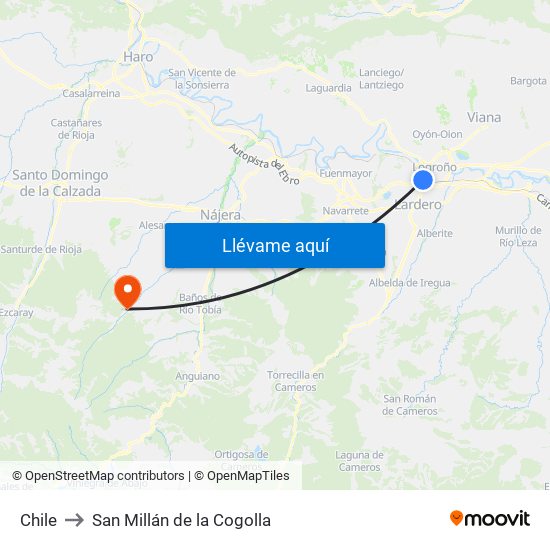 Chile to San Millán de la Cogolla map