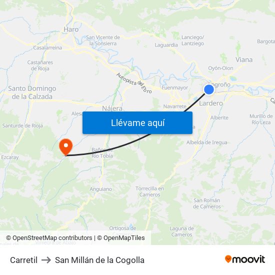 Carretil to San Millán de la Cogolla map
