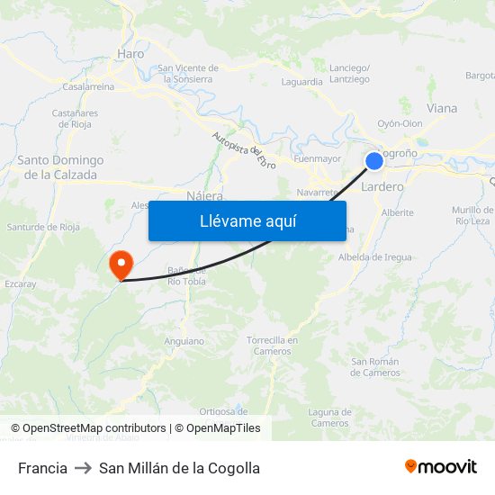 Francia to San Millán de la Cogolla map
