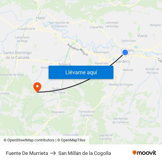 Fuente De Murrieta to San Millán de la Cogolla map