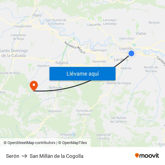 Serón to San Millán de la Cogolla map