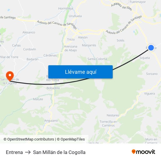 Entrena to San Millán de la Cogolla map