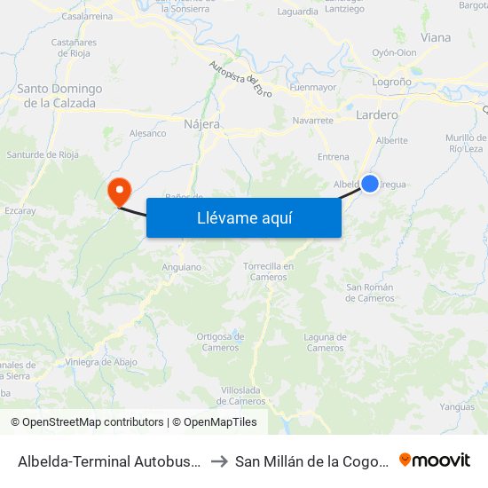 Albelda-Terminal Autobuses to San Millán de la Cogolla map