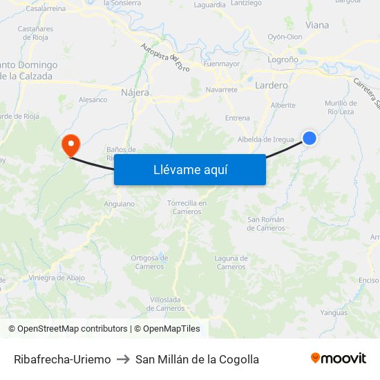 Ribafrecha-Uriemo to San Millán de la Cogolla map