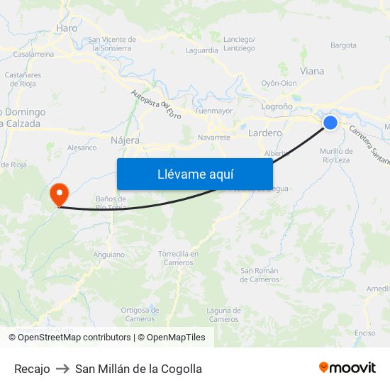 Recajo to San Millán de la Cogolla map