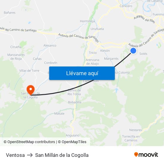 Ventosa to San Millán de la Cogolla map