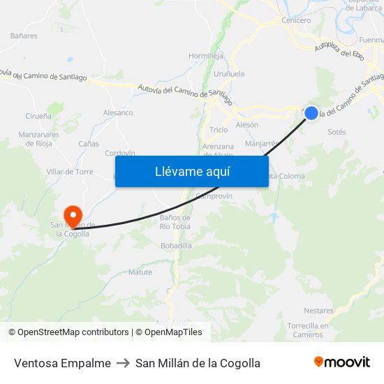 Ventosa Empalme to San Millán de la Cogolla map