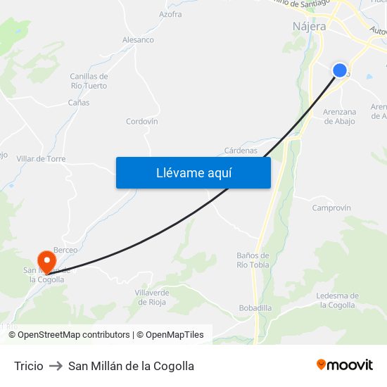 Tricio to San Millán de la Cogolla map