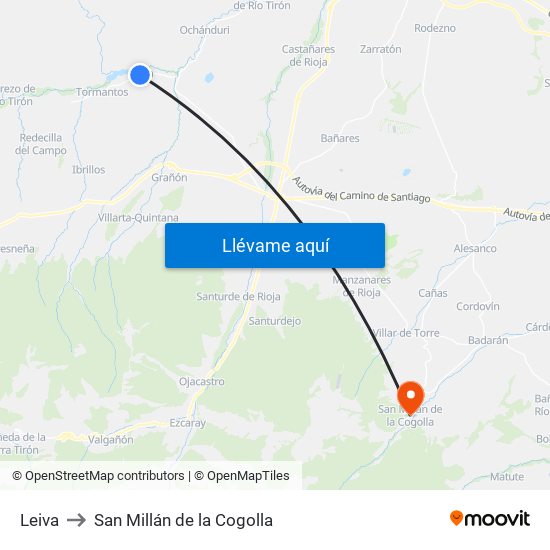 Leiva to San Millán de la Cogolla map