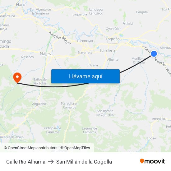 Calle Río Alhama to San Millán de la Cogolla map