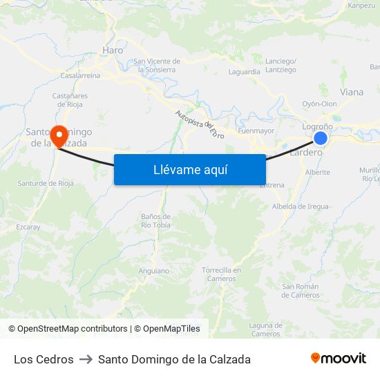 Los Cedros to Santo Domingo de la Calzada map