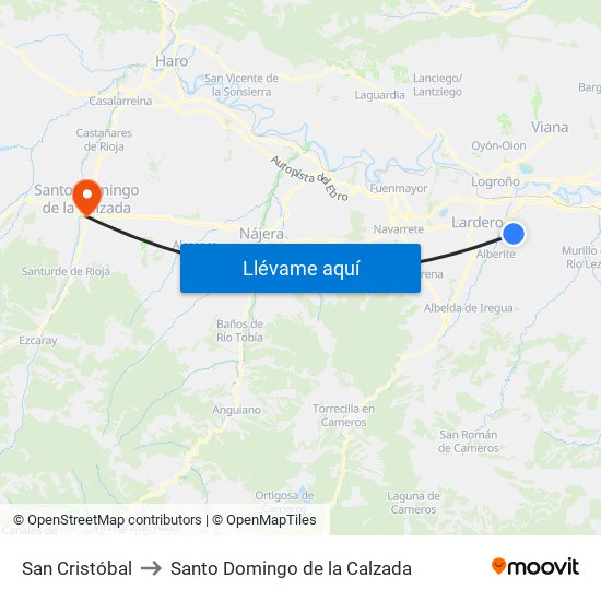 San Cristóbal to Santo Domingo de la Calzada map