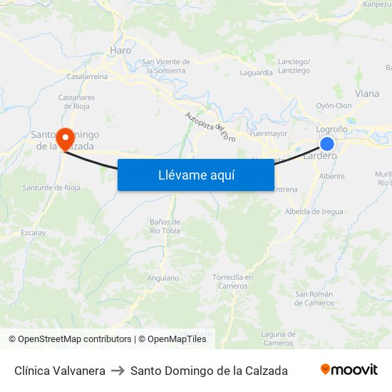 Clínica Valvanera to Santo Domingo de la Calzada map