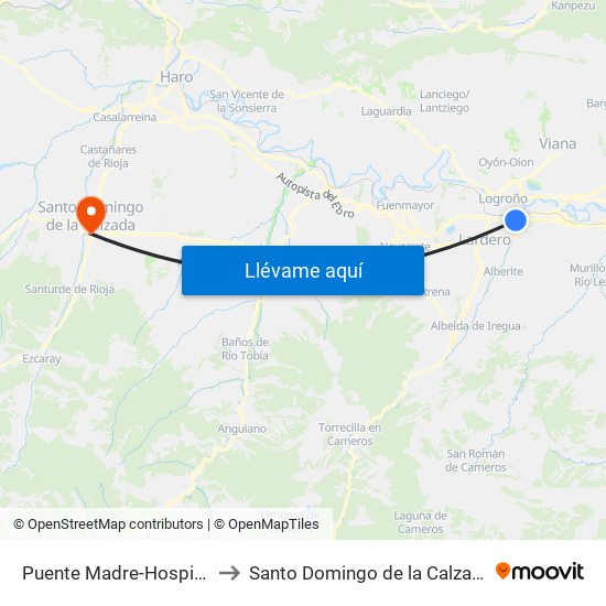 Puente Madre-Hospital to Santo Domingo de la Calzada map