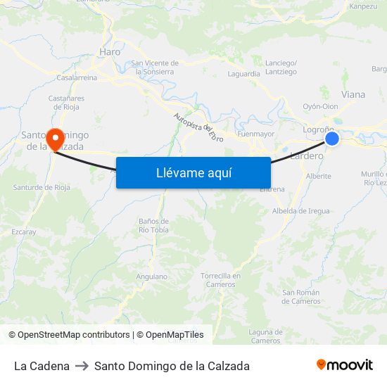 La Cadena to Santo Domingo de la Calzada map