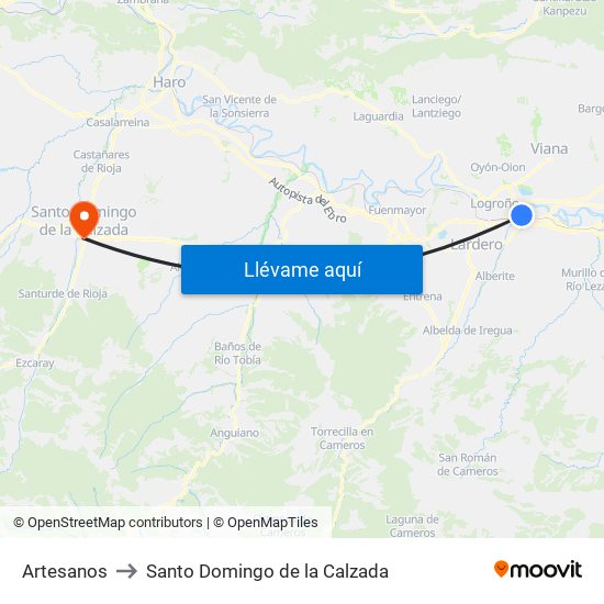 Artesanos to Santo Domingo de la Calzada map