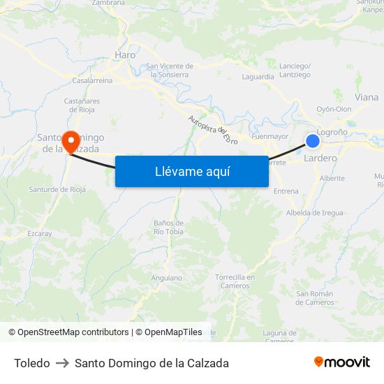 Toledo to Santo Domingo de la Calzada map