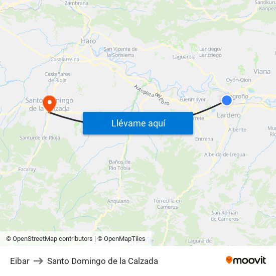Eibar to Santo Domingo de la Calzada map