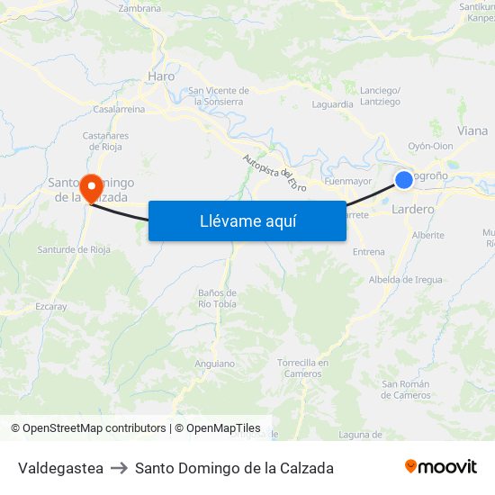 Valdegastea to Santo Domingo de la Calzada map