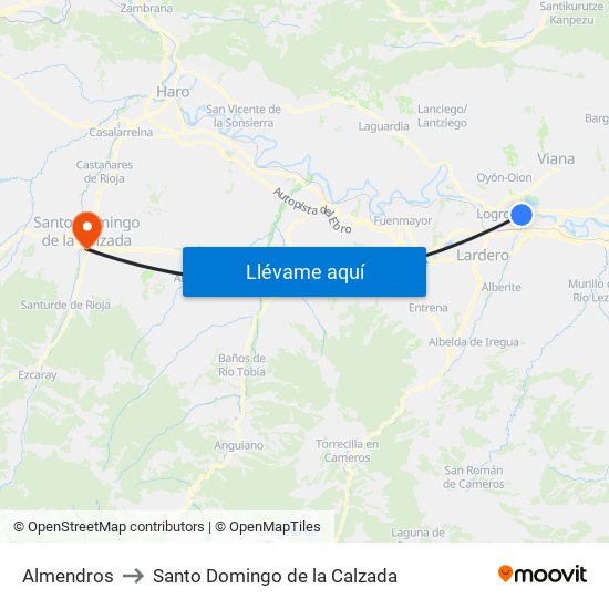 Almendros to Santo Domingo de la Calzada map