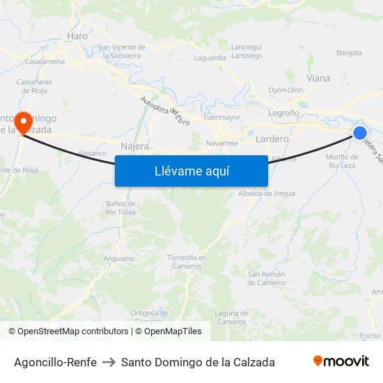Agoncillo-Renfe to Santo Domingo de la Calzada map