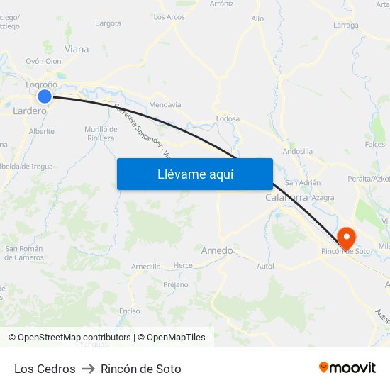 Los Cedros to Rincón de Soto map