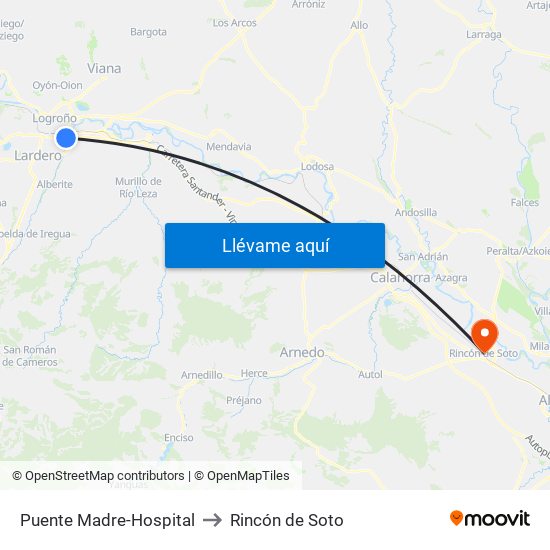 Puente Madre-Hospital to Rincón de Soto map