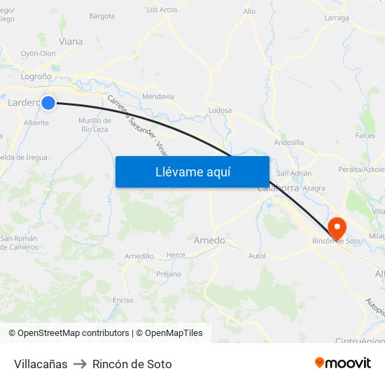 Villacañas to Rincón de Soto map