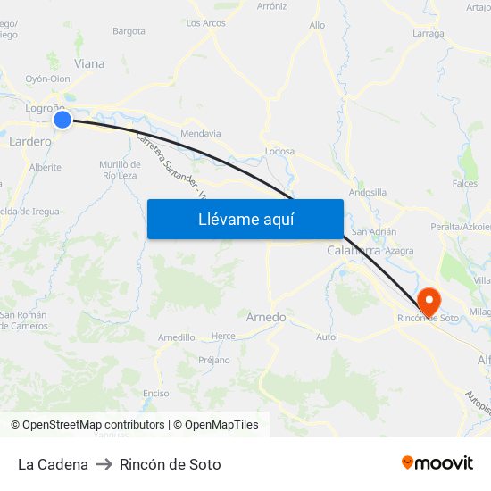 La Cadena to Rincón de Soto map