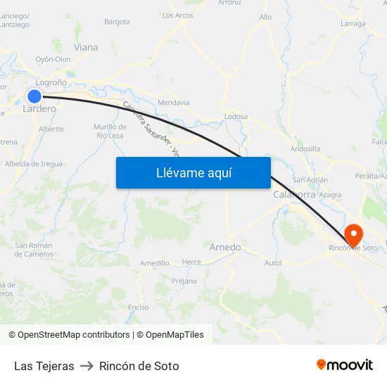 Las Tejeras to Rincón de Soto map