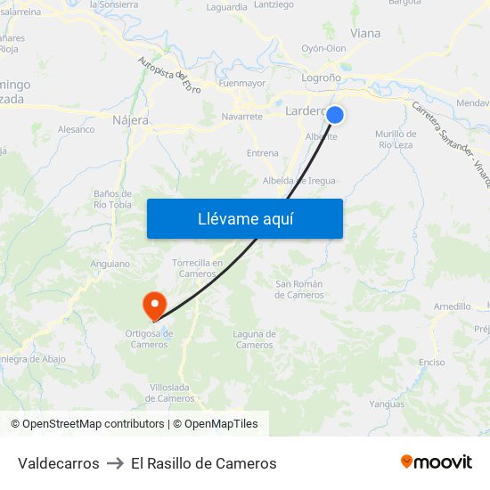 Valdecarros to El Rasillo de Cameros map