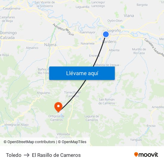 Toledo to El Rasillo de Cameros map