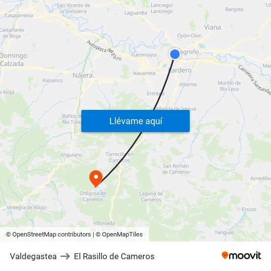 Valdegastea to El Rasillo de Cameros map