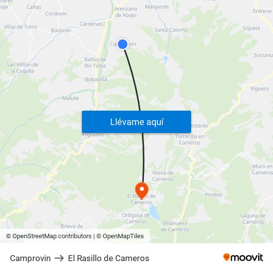 Camprovin to El Rasillo de Cameros map