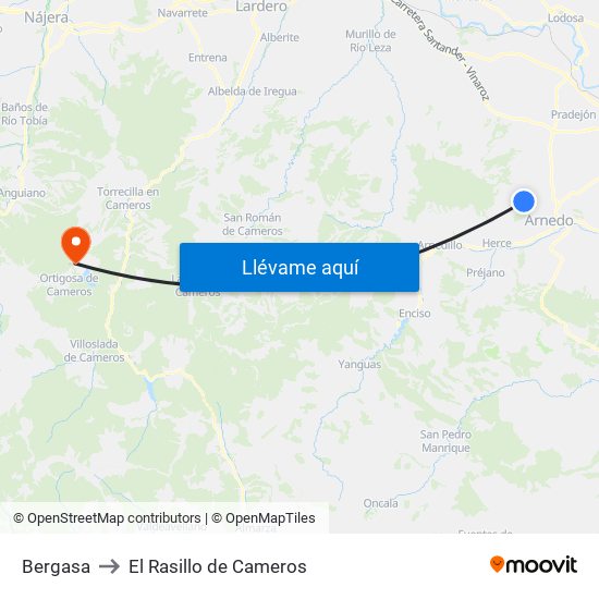Bergasa to El Rasillo de Cameros map