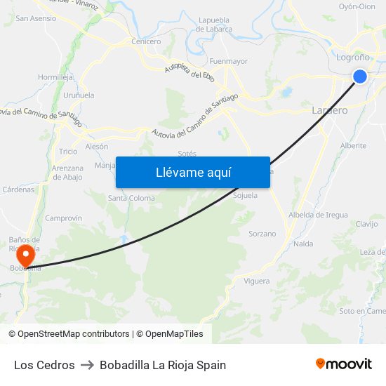 Los Cedros to Bobadilla La Rioja Spain map