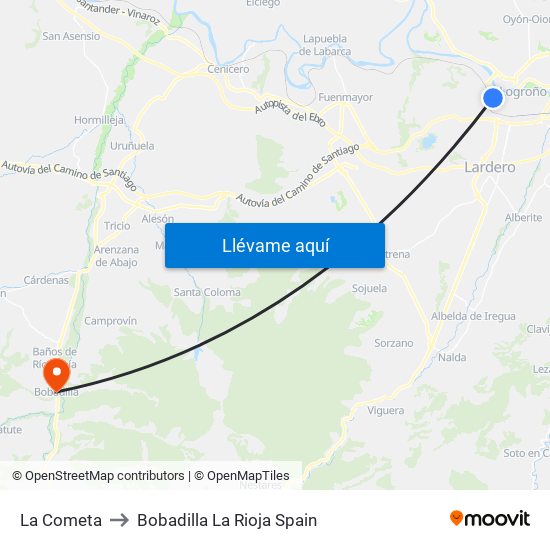 La Cometa to Bobadilla La Rioja Spain map
