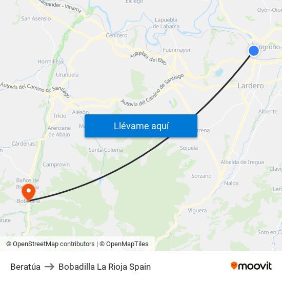 Beratúa to Bobadilla La Rioja Spain map