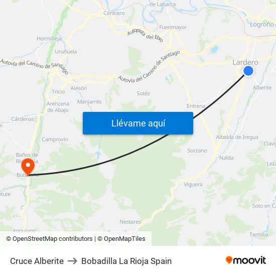 Cruce Alberite to Bobadilla La Rioja Spain map