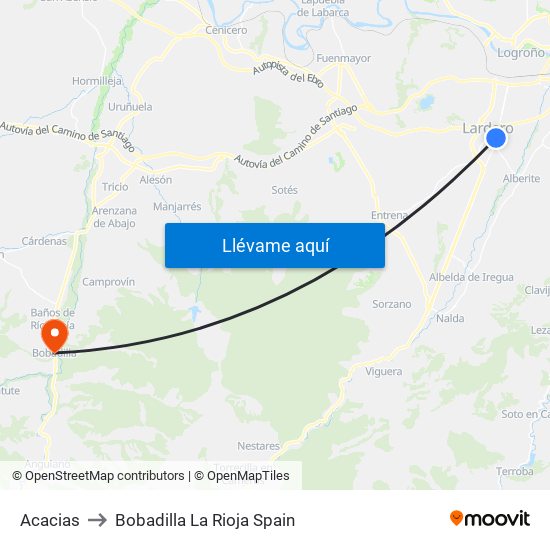 Acacias to Bobadilla La Rioja Spain map